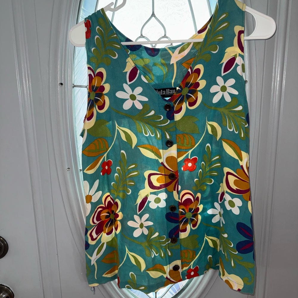 Floral Sleeveless Blouse - Teal by Angela Bua